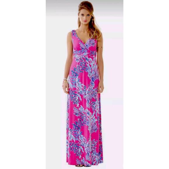 Lilly Pulitzer Sloane Maxi Dress Capri Pink Samba Tropical Beachy Boho | L EUC - Picture 1 of 10